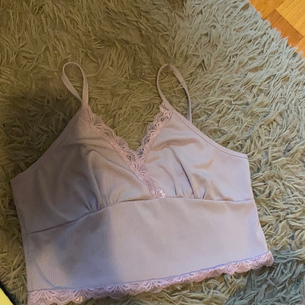 purple tank top with lace around edges